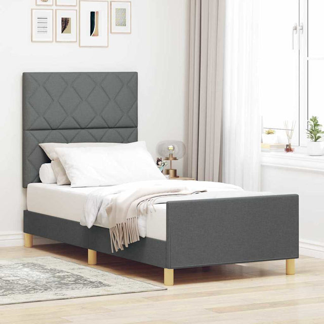 Vidaxl bedframe met hoofdeinde donkergrijs 90 x 190 cm stof