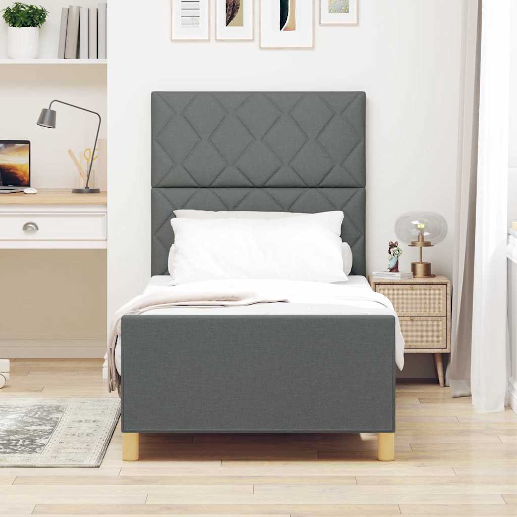 Vidaxl bedframe met hoofdeinde donkergrijs 90 x 190 cm stof