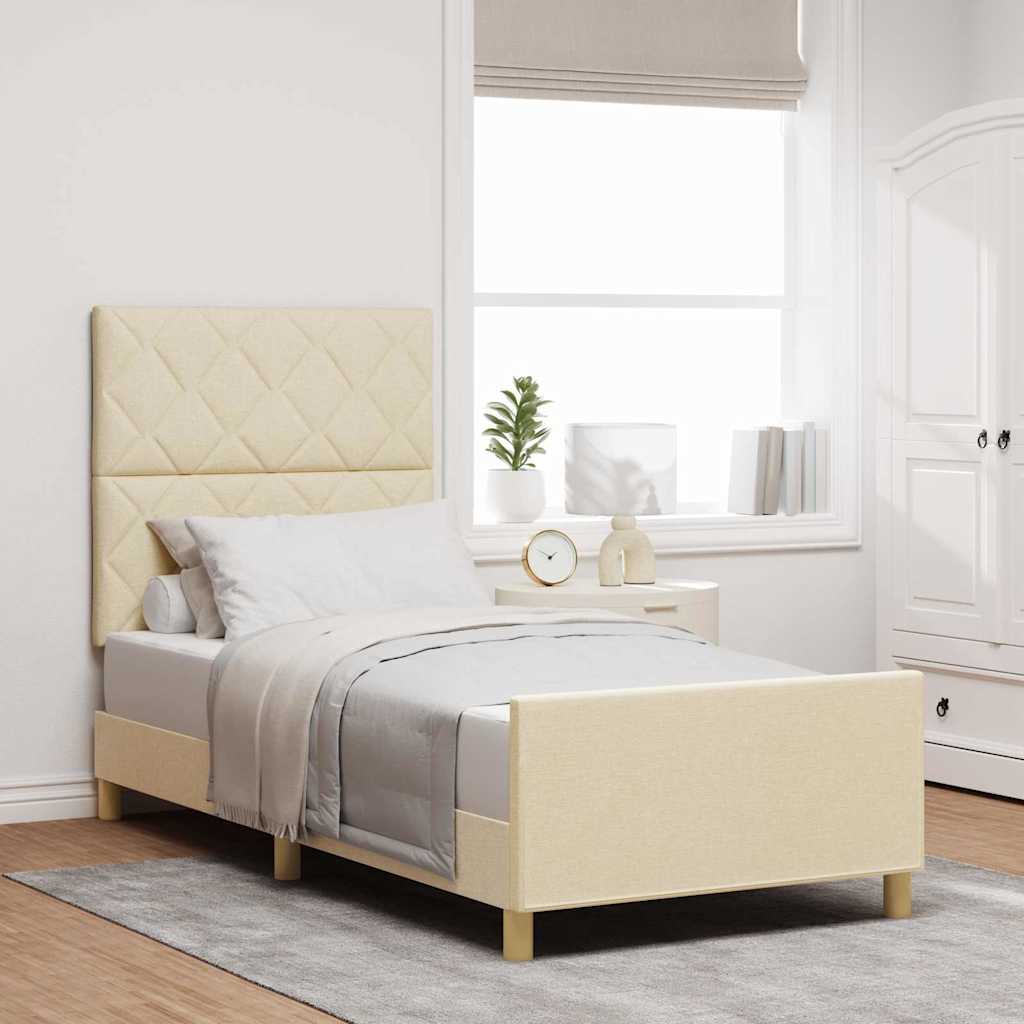 Vidaxl bedframe met hoofdeinde crème 90 x 200 cm stof