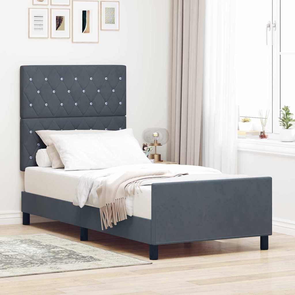 Vidaxl boxspringbed met hoofdeinde donkergrijs 90 x 200 cm fluweel
