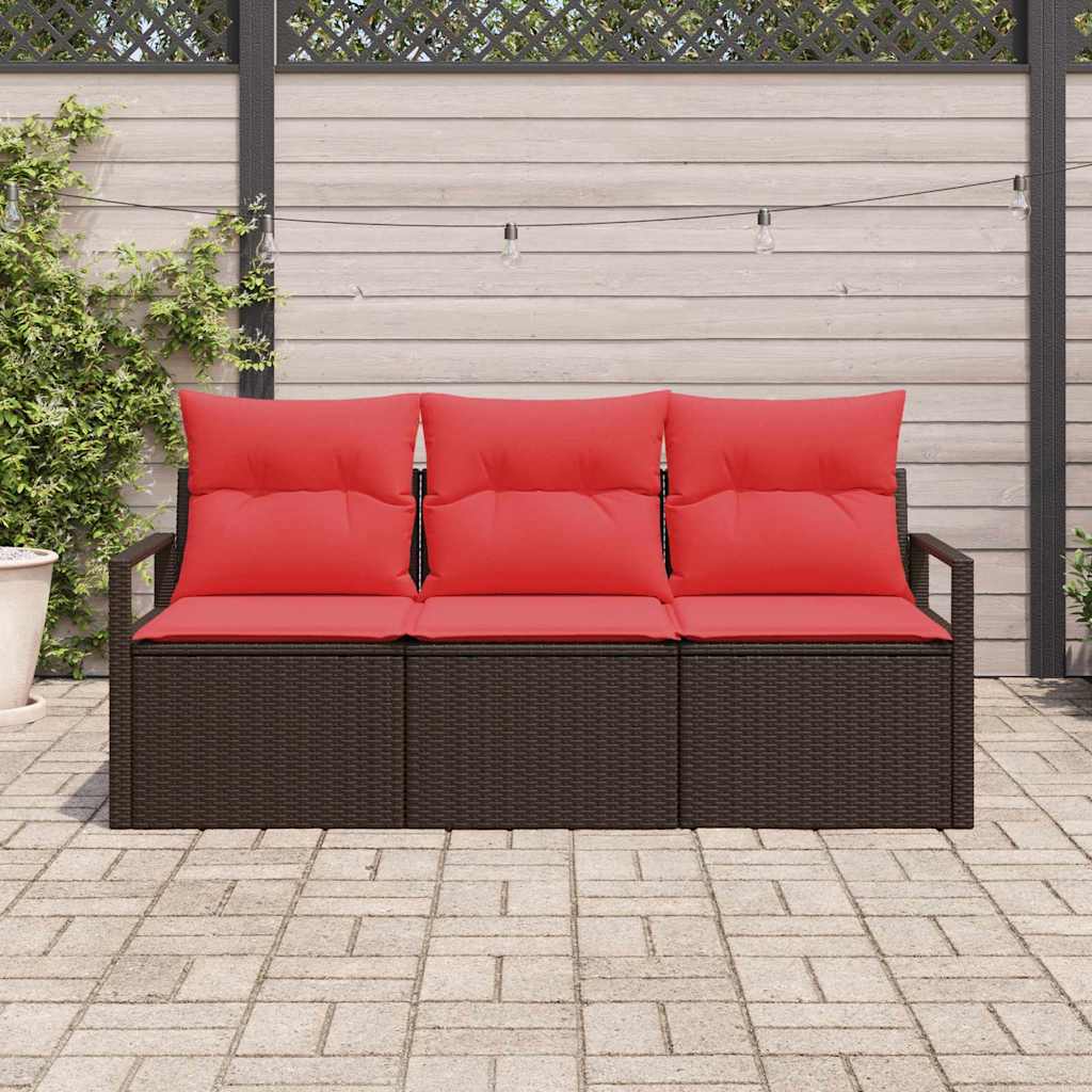 Vidaxl tuinbankenset 3 st bruin en rood poly rattan