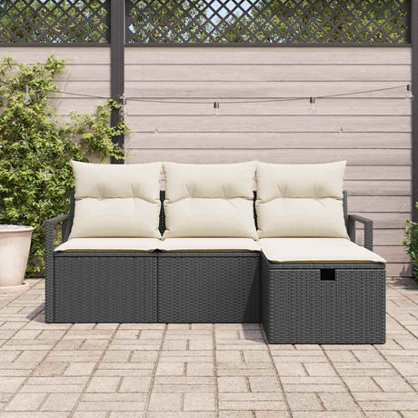 Vidaxl bankstel 4 st 4-aantal zitplaatsen zwart en crème poly rattan