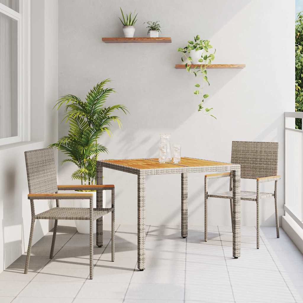Vidaxl tuin eettafelset 3 st grijs poly rattan