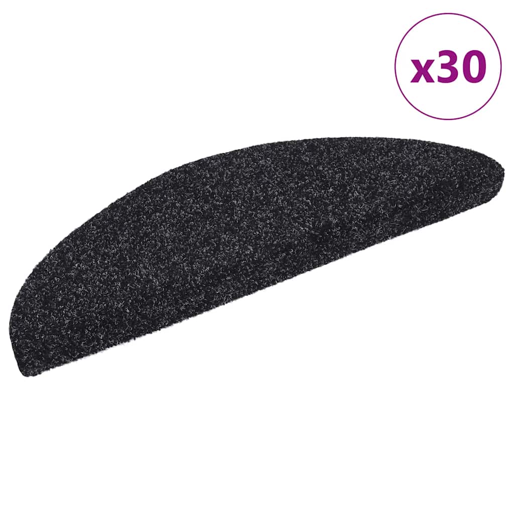 Vidaxl trapmatten zelfklevend 30 stuks 56x17x3 cm zwart halfrond