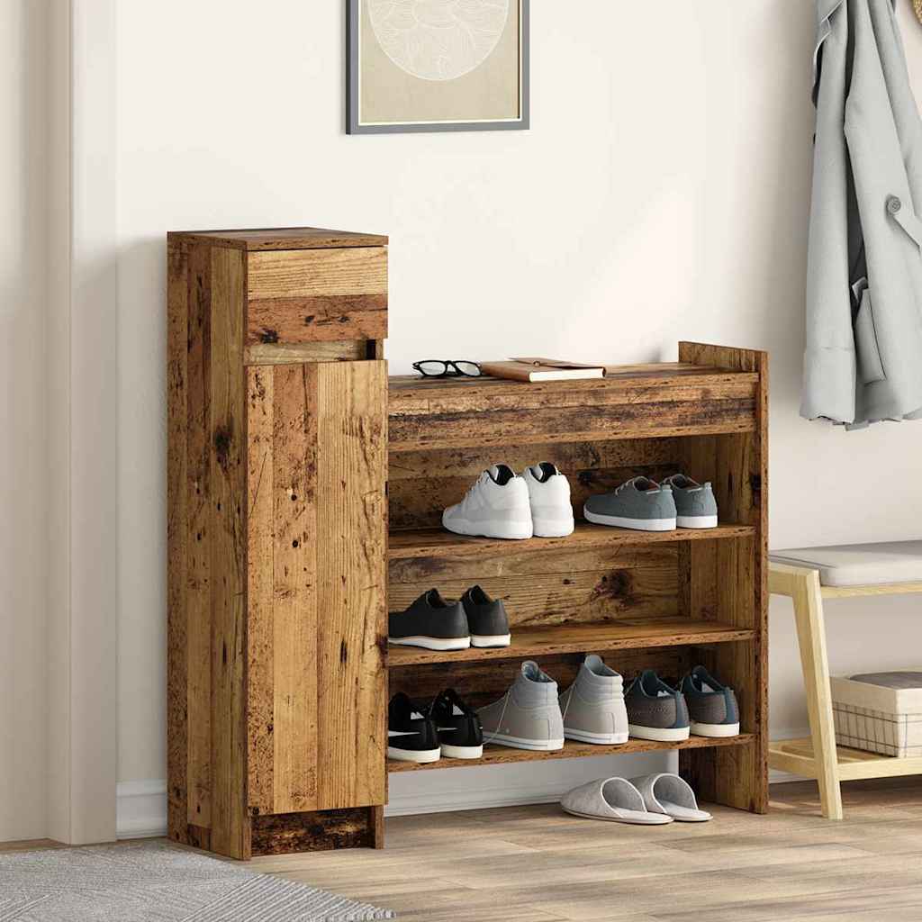 Vidaxl schoenenkast met lade oudhout 100,5 x 28 x 100 cm bewerkt hout