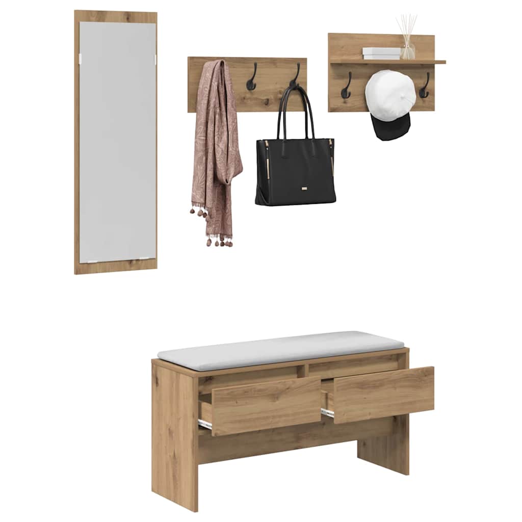 Vidaxl halmeubelset 4 st ambachtelijk eiken 90 x 31 x 46,5 cm