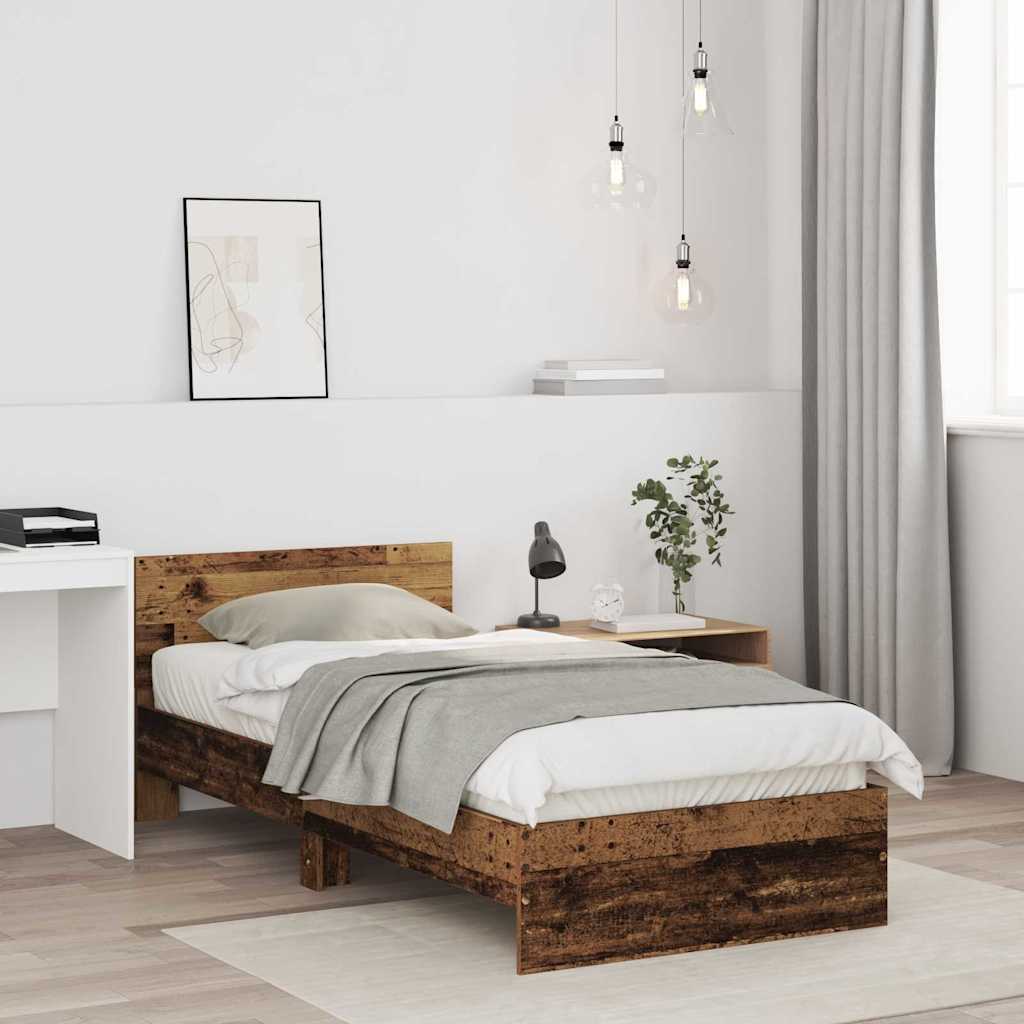 Vidaxl bedframe met hoofdeinde oud hout 90 x 200 cm bewerkt hout