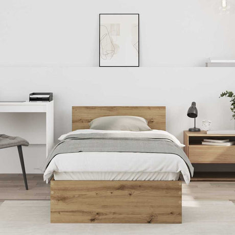 Vidaxl bedframe met hoofdeinde artisanaal eiken 90 x 190 cm