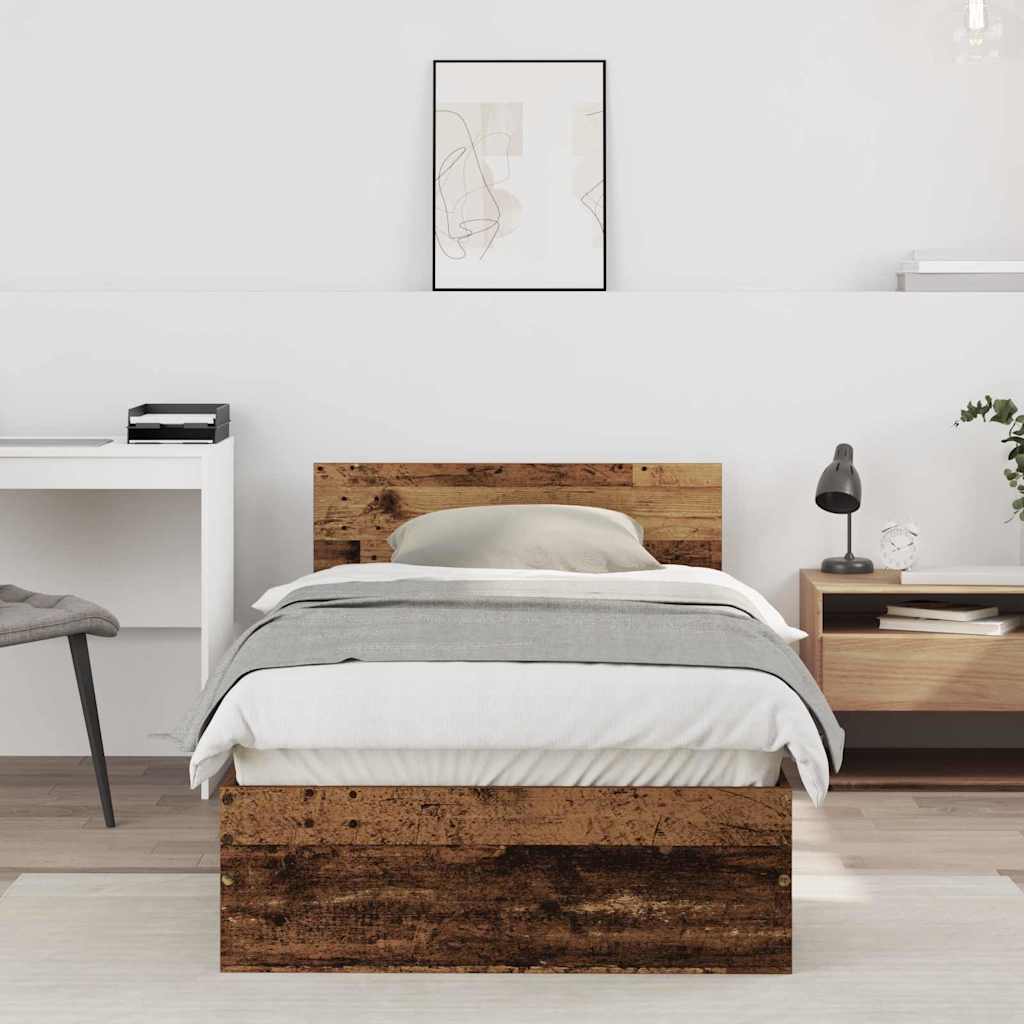 Vidaxl bedframe met hoofdeinde oud hout 75 x 190 cm bewerkt hout