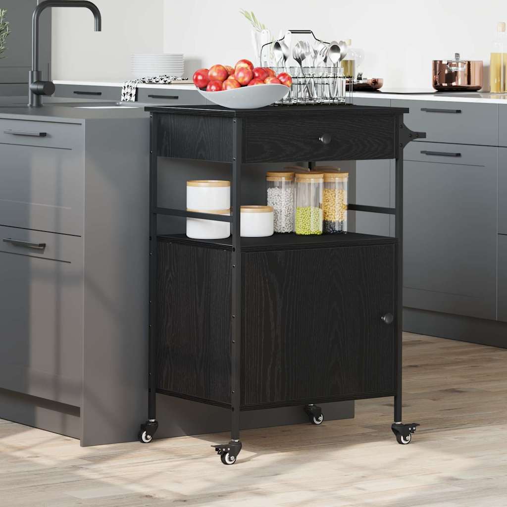 Vidaxl keuken trolley zwart eiken 56 x 43 x 89,5 cm bewerkt hout