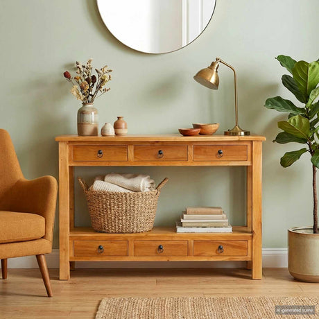 Vidaxl wandtafel met lade naturel 115 x 32 x 76 cm massief mahoniehout