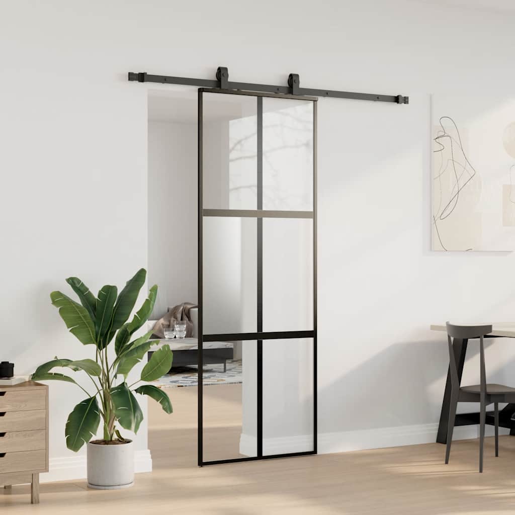 Vidaxl schuifdeur met beslagset 76x205 cm gehard glas zwart