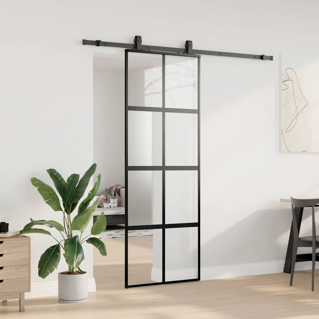 Vidaxl schuifdeur met beslagset 76x205 cm gehard glas zwart