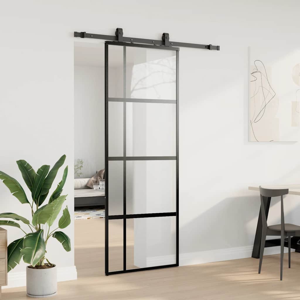Vidaxl schuifdeur met beslagset 76x205 cm gehard glas zwart