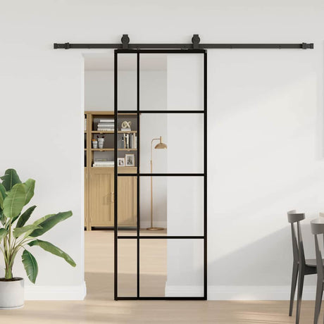Vidaxl schuifdeur met beslagset 76x205 cm esg glas zwart