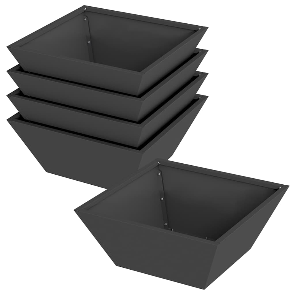 Vidaxl tuin bloempot 5 pcs zwart 40 x 40 x 15 cm koudgewalst staal