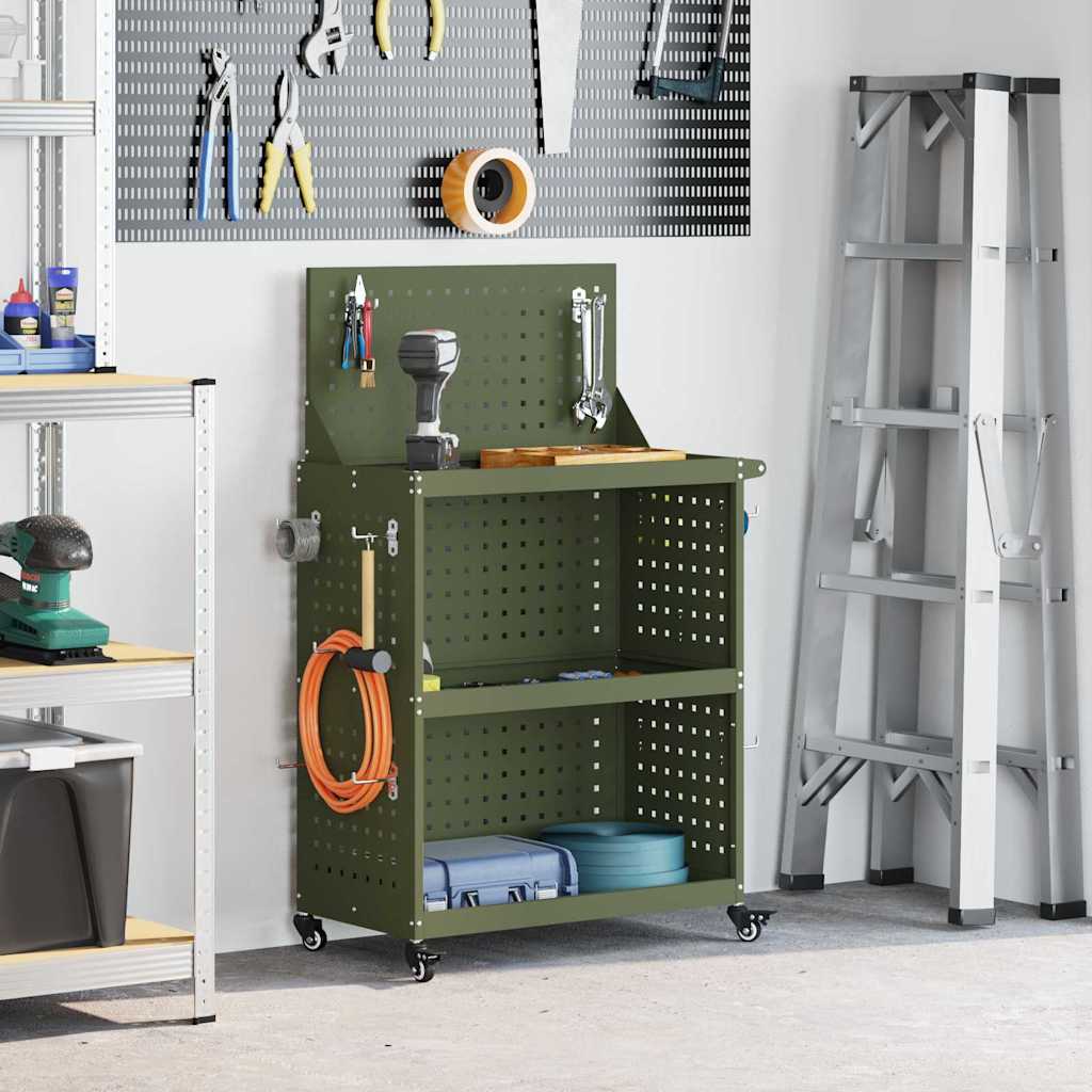 Vidaxl gereedschapswagen met plank olijf groen 65 x 35 x 111 cm
