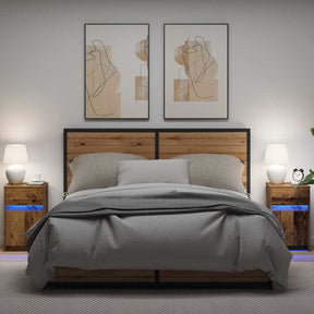 Vidaxl led bedside kast 2 st oud hout 38 x 34 x 61 cm bewerkt hout