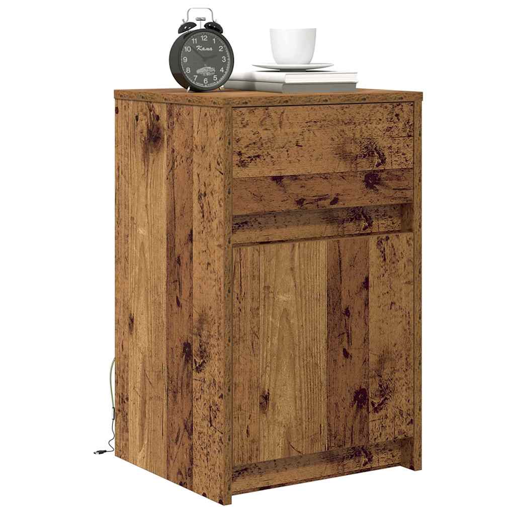 Vidaxl led bedside kast 2 st oud hout 38 x 34 x 61 cm bewerkt hout