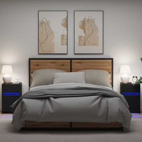 Vidaxl led bedside kast 2 st zwart eiken 38 x 34 x 61 cm bewerkt hout