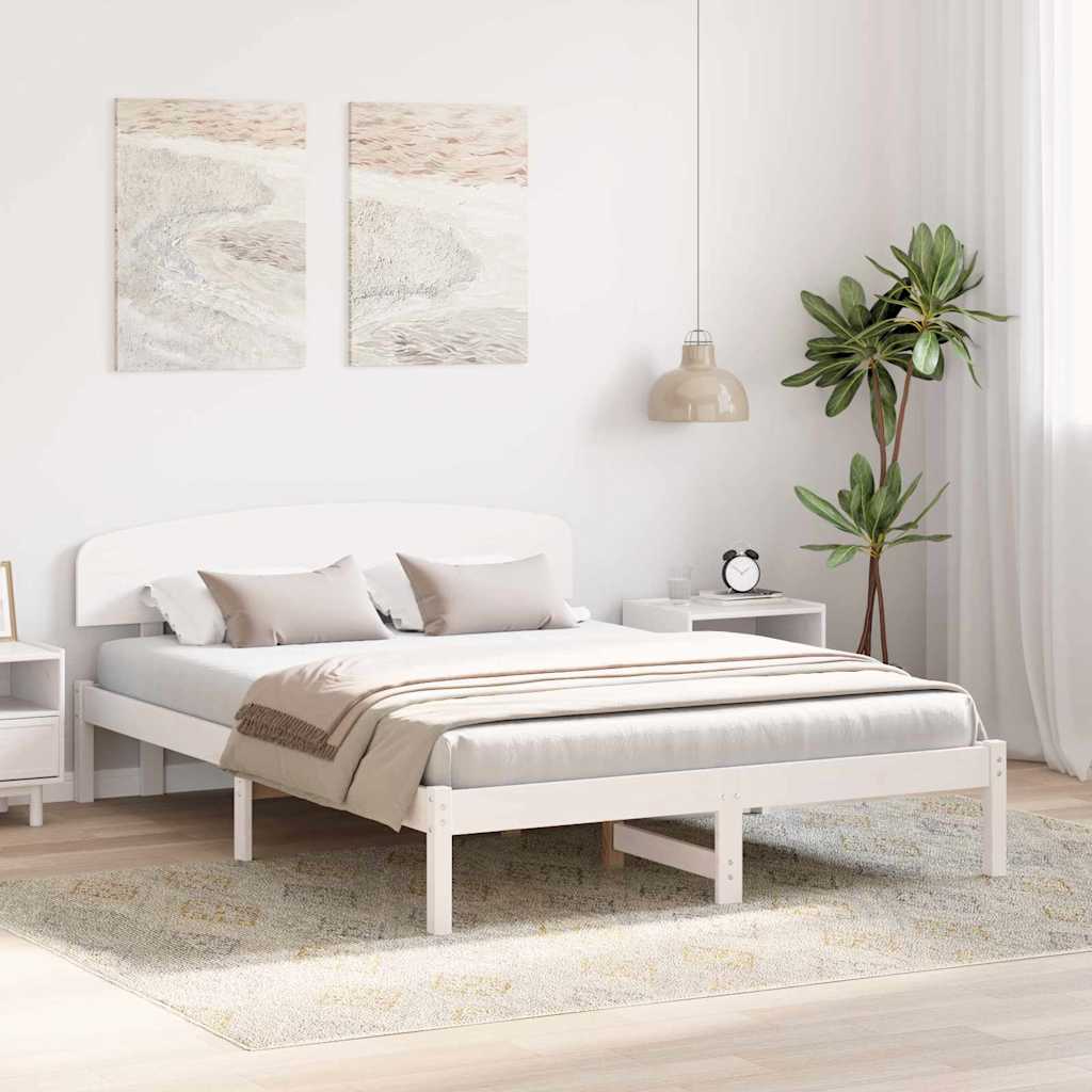 Vidaxl bedframe met hoofdeinde wit 140 x 200 cm massief grenenhout