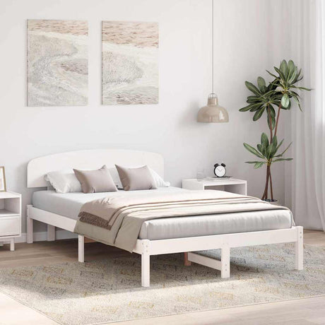 Vidaxl bedframe met hoofdeinde wit 135 x 190 cm massief grenenhout