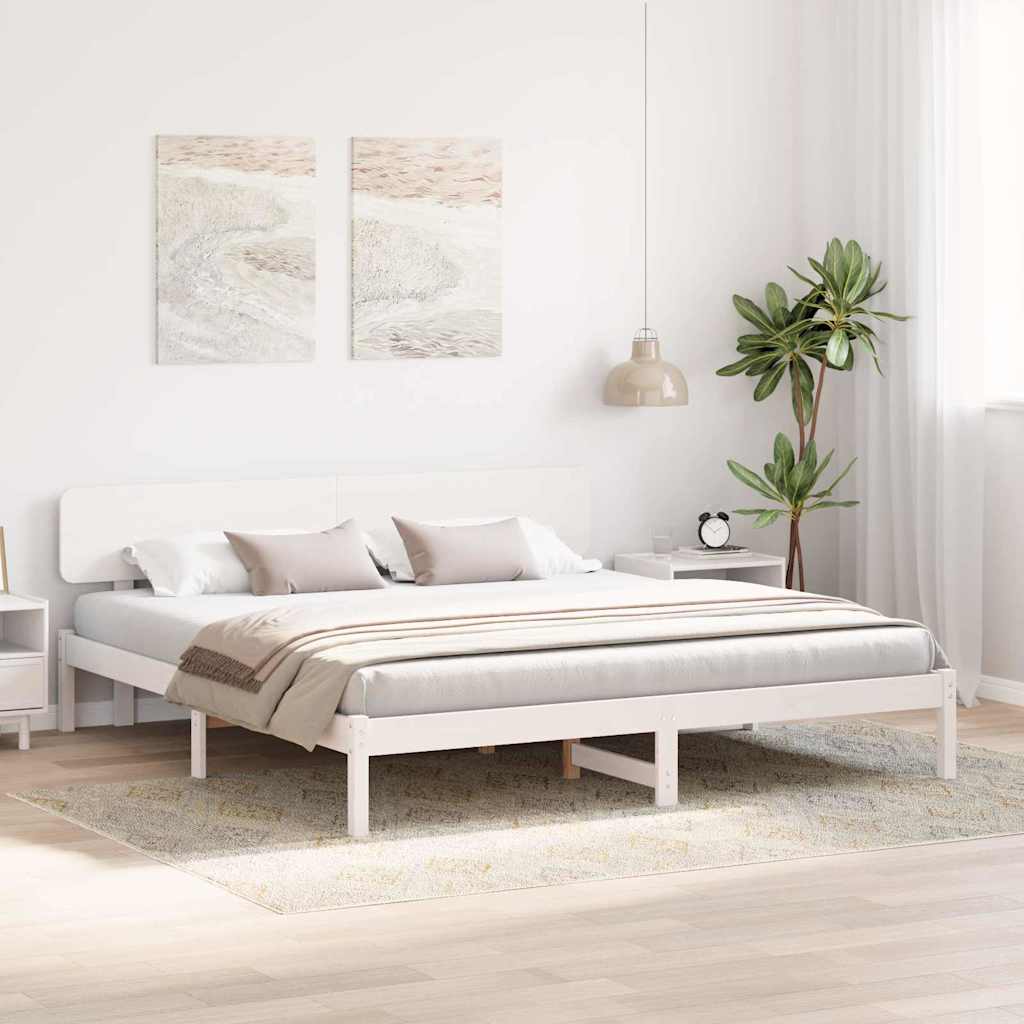 Vidaxl bedframe met hoofdeinde wit 180 x 200 cm massief grenenhout