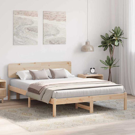 Vidaxl bedframe met hoofdeinde naturel 150 x 200 cm massief grenenhout