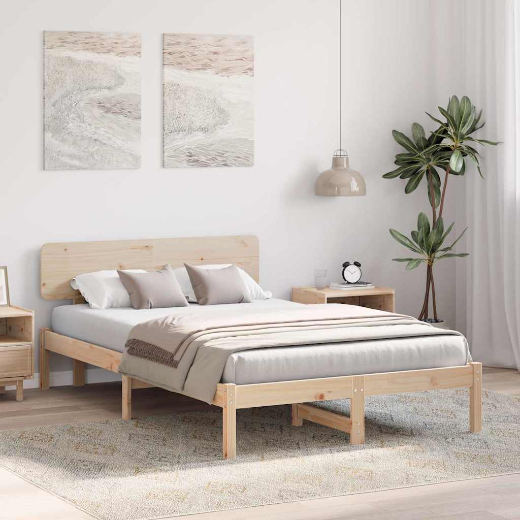 Vidaxl bedframe met hoofdeinde naturel 140 x 190 cm massief grenenhout