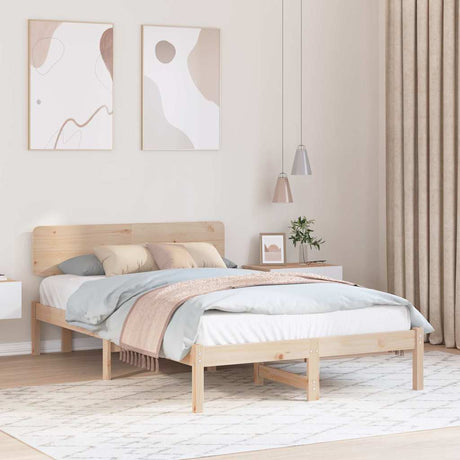 Vidaxl bedframe met hoofdeinde naturel 135 x 190 cm massief grenenhout