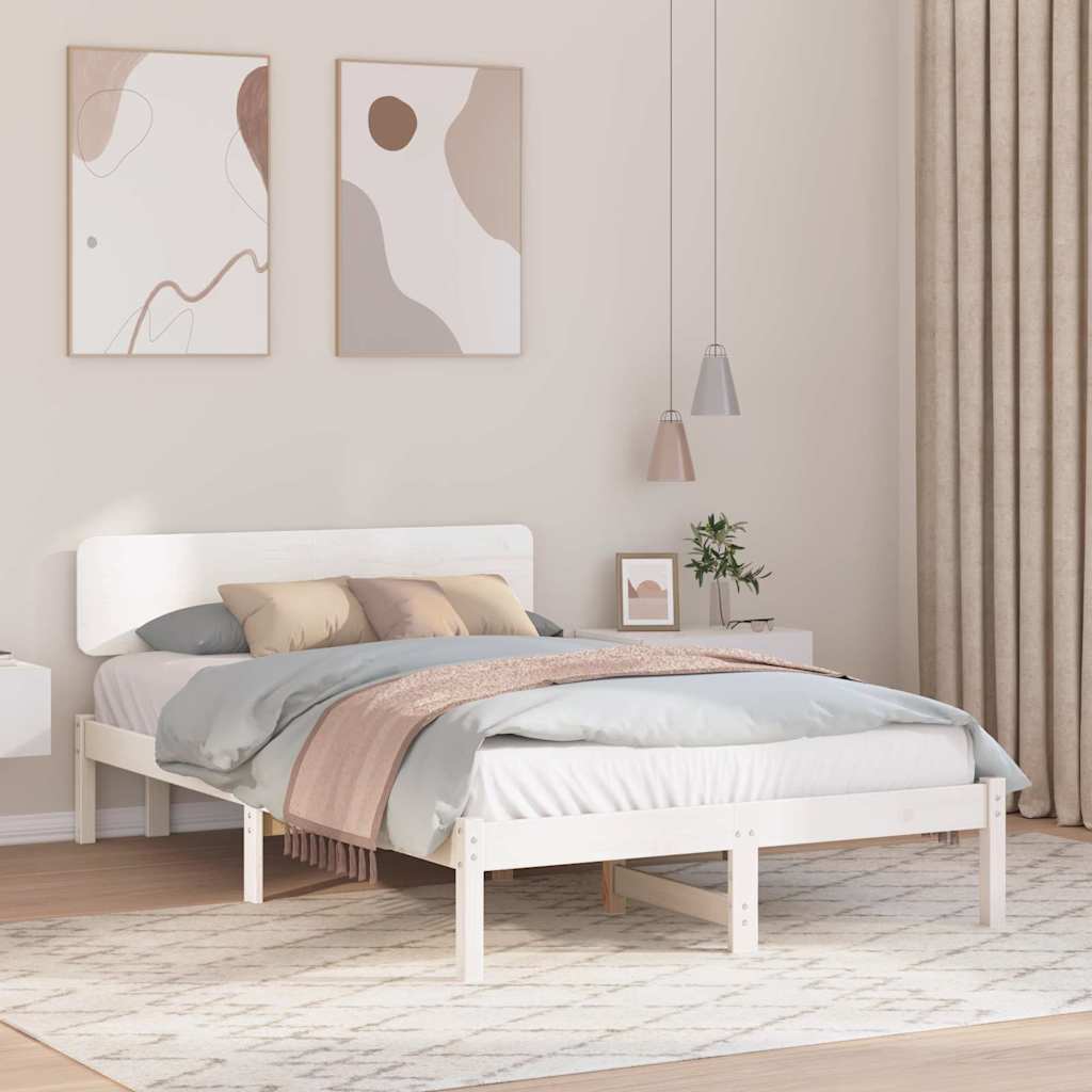 Vidaxl bedframe met hoofdeinde wit 135 x 190 cm massief grenenhout