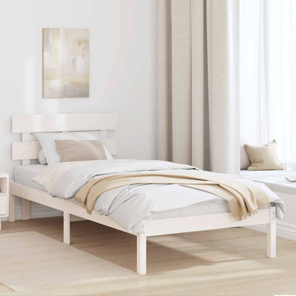 Vidaxl bedframe met hoofdeinde wit 75 x 190 cm massief grenenhout
