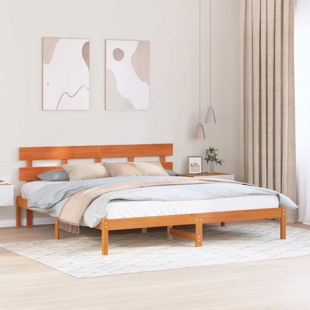 Vidaxl bedframe met hoofdeinde bruin 180 x 200 cm massief grenenhout
