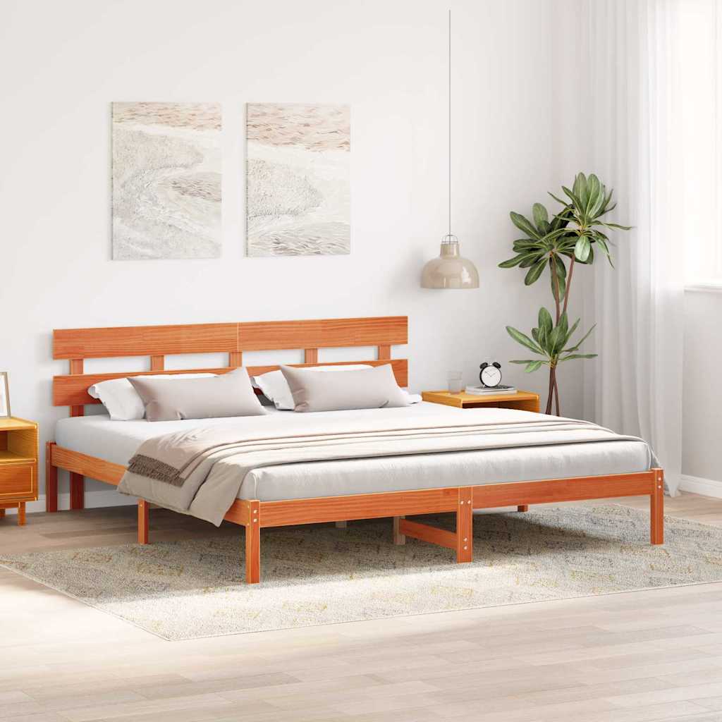 Vidaxl bedframe met hoofdeinde bruin 180 x 200 cm massief grenenhout