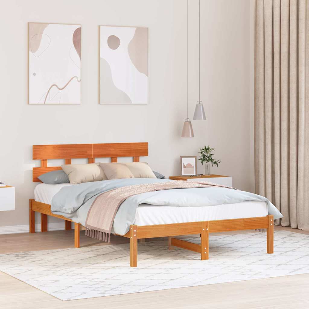 Vidaxl bedframe met hoofdeinde bruin 120 x 190 cm massief grenenhout