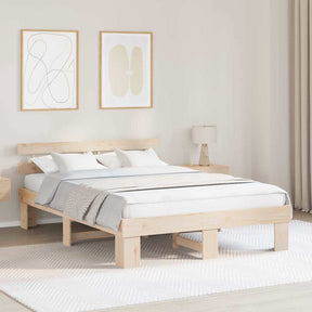 Vidaxl bedframe met hoofdeinde naturel 140 x 200 cm massief grenenhout