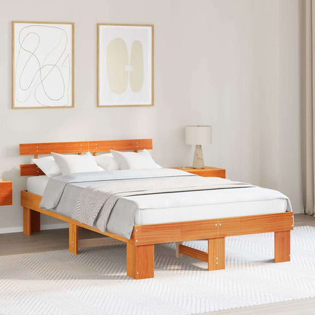Vidaxl bedframe wasbruin 135 x 190 cm massief grenenhout