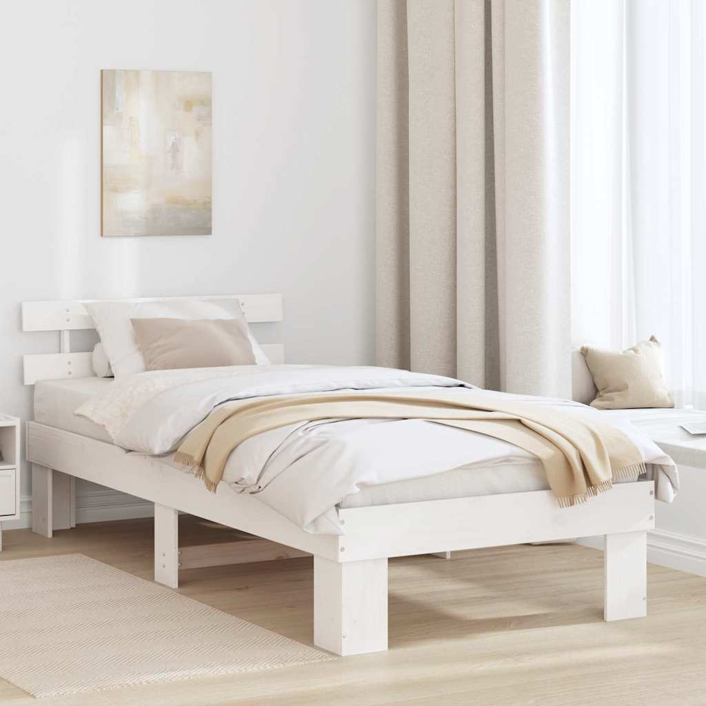 Vidaxl bedframe met hoofdeinde wit 80 x 200 cm massief grenenhout
