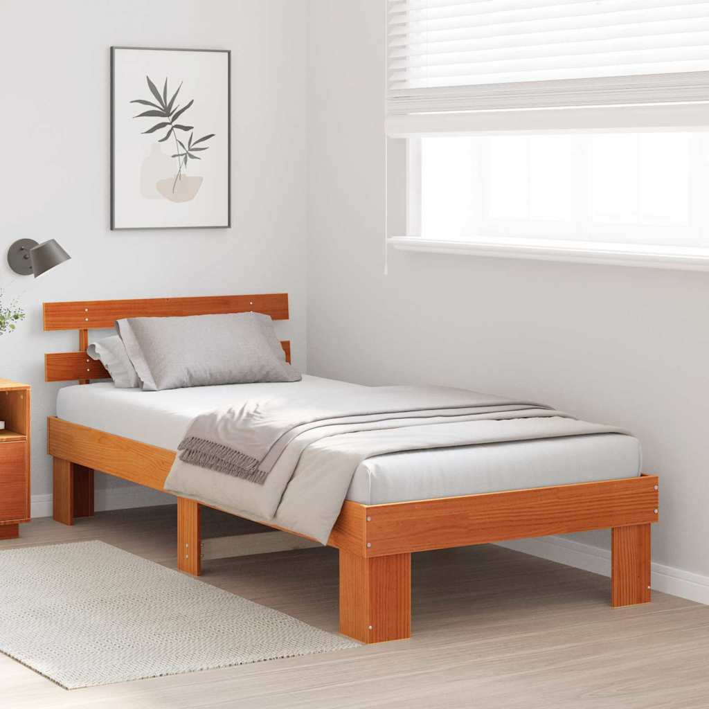 Vidaxl bedframe met hoofdeinde wasbruin 75 x 190 cm massief grenenhout