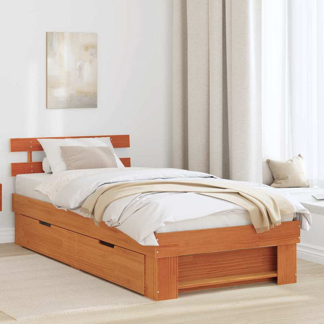 Vidaxl bedframe met lade wasbruin 100 x 200 cm massief grenenhout