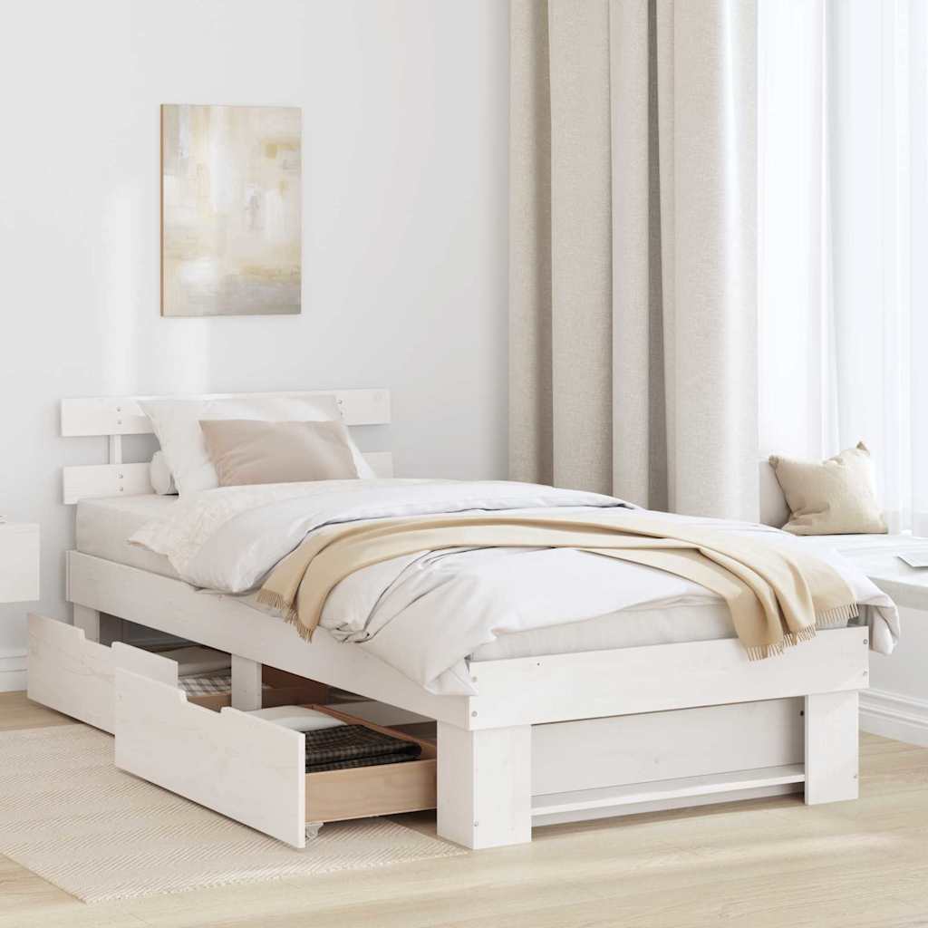Vidaxl bedframe met hoofdeinde wit 80 x 200 cm massief grenenhout