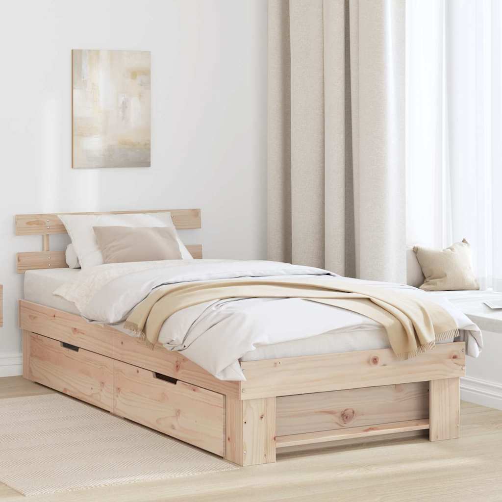 Vidaxl bedframe met hoofdeinde naturel 75 x 190 cm massief grenenhout