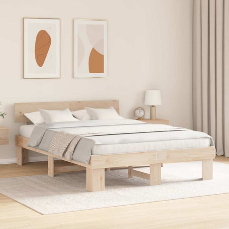 Vidaxl bedframe met hoofdeinde naturel 150 x 200 cm massief grenenhout