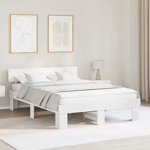 Vidaxl bedframe met hoofdeinde wit 140 x 200 cm massief grenenhout