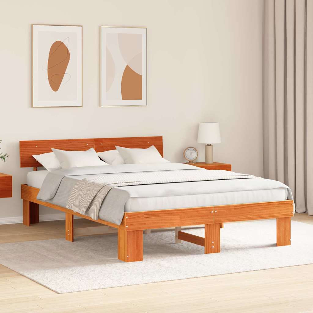 Vidaxl bedframe wasbruin 140 x 200 cm massief grenenhout