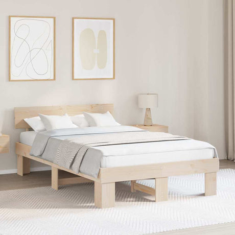 Vidaxl bedframe met hoofdeinde naturel 140 x 190 cm massief grenenhout