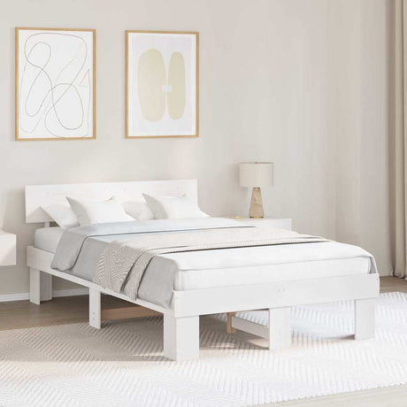 Vidaxl bedframe met hoofdeinde wit 135 x 190 cm massief grenenhout