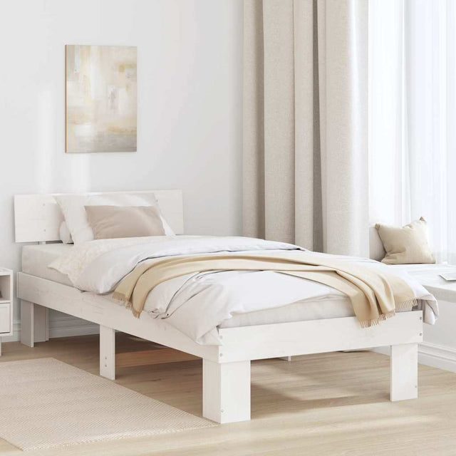 Vidaxl bedframe met hoofdeinde wit 90 x 190 cm massief grenenhout
