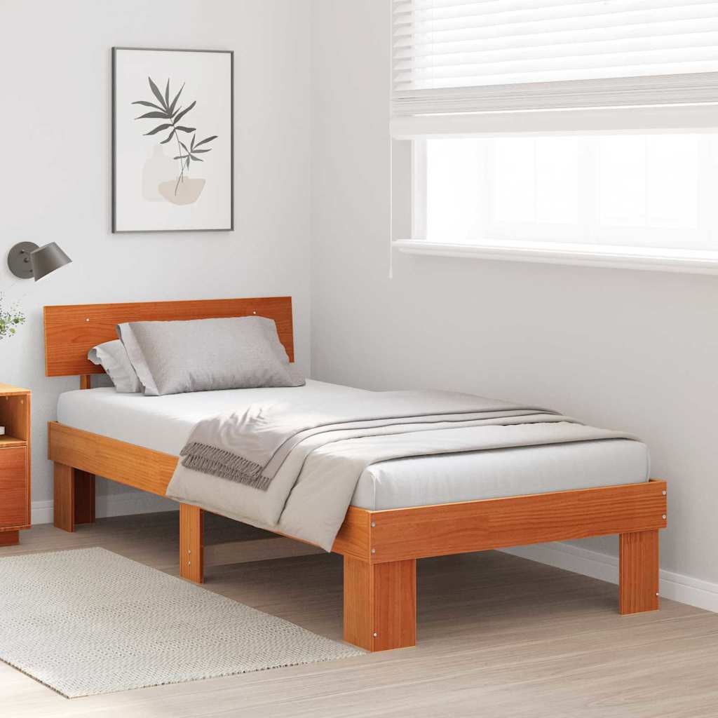 Vidaxl bedframe met hoofdeinde wasbruin 75 x 190 cm massief grenenhout