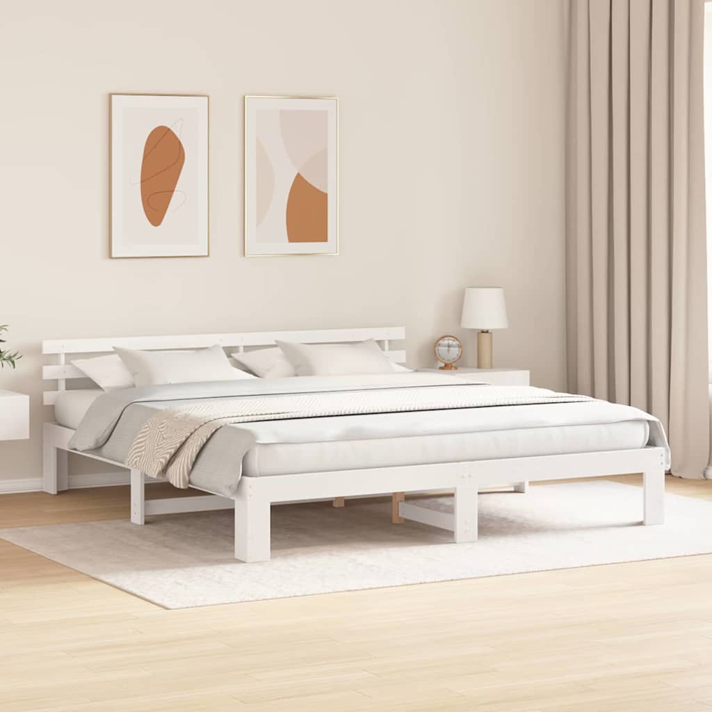 Vidaxl bedframe met hoofdeinde wit 180 x 200 cm massief grenenhout